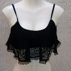 O'Rageous Black Crochet Flounce Swim Top
